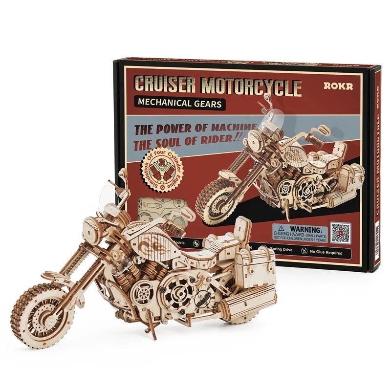 Large 420 Piece 3D puzzle cruiser motorcycle Kit Clockwork motor. Free Shipping!