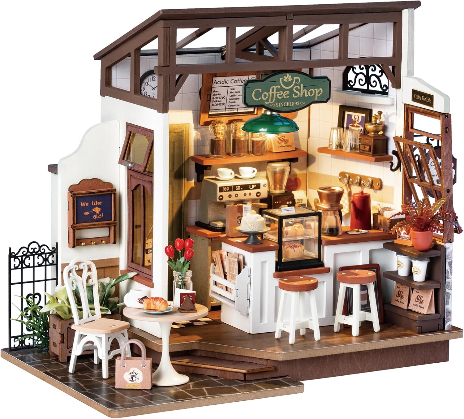 ROBOTIME Rolife No.17 Cafe Miniature House Kit DG162 3D Wooden Building Toys