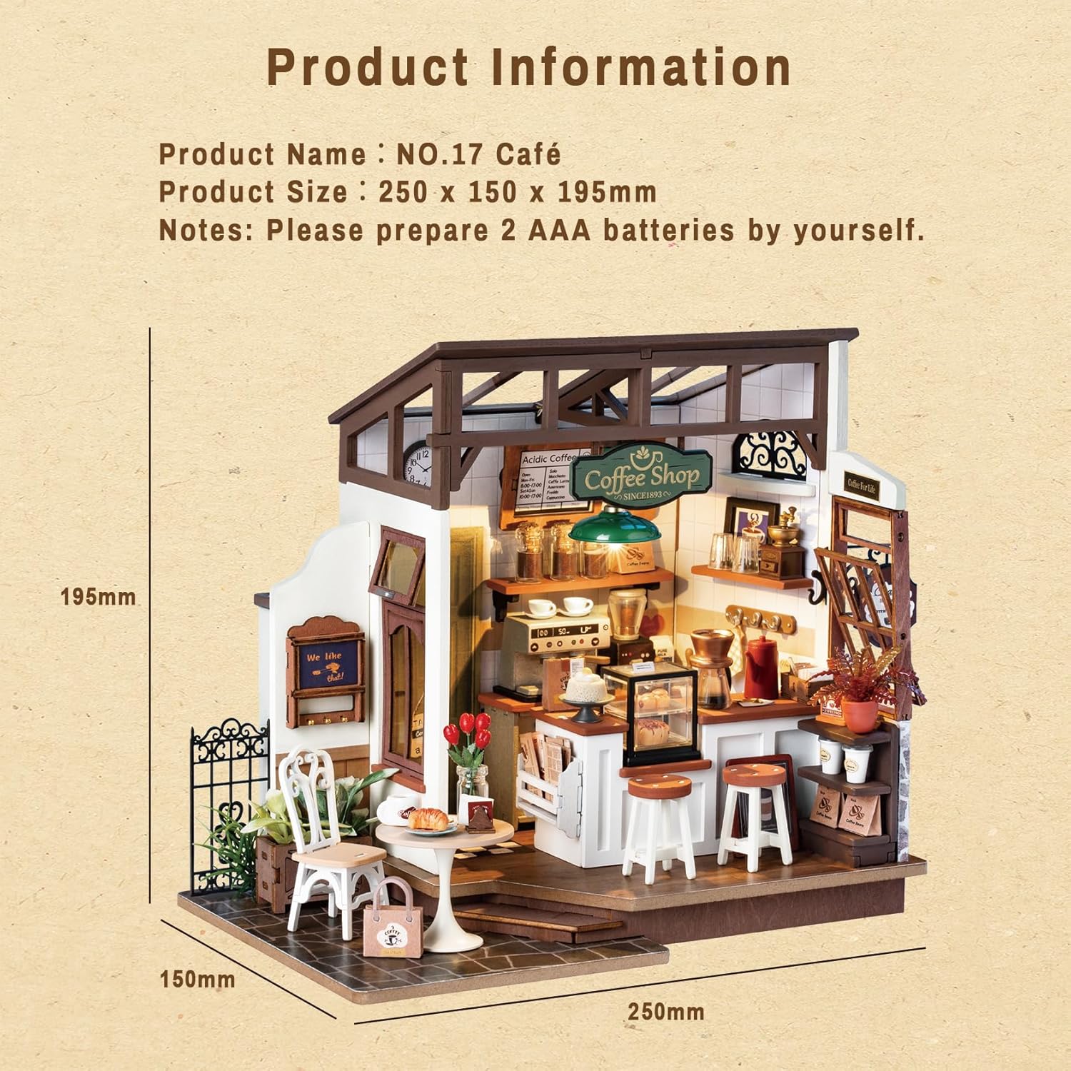 ROBOTIME Rolife No.17 Cafe Miniature House Kit DG162 3D Wooden Building Toys