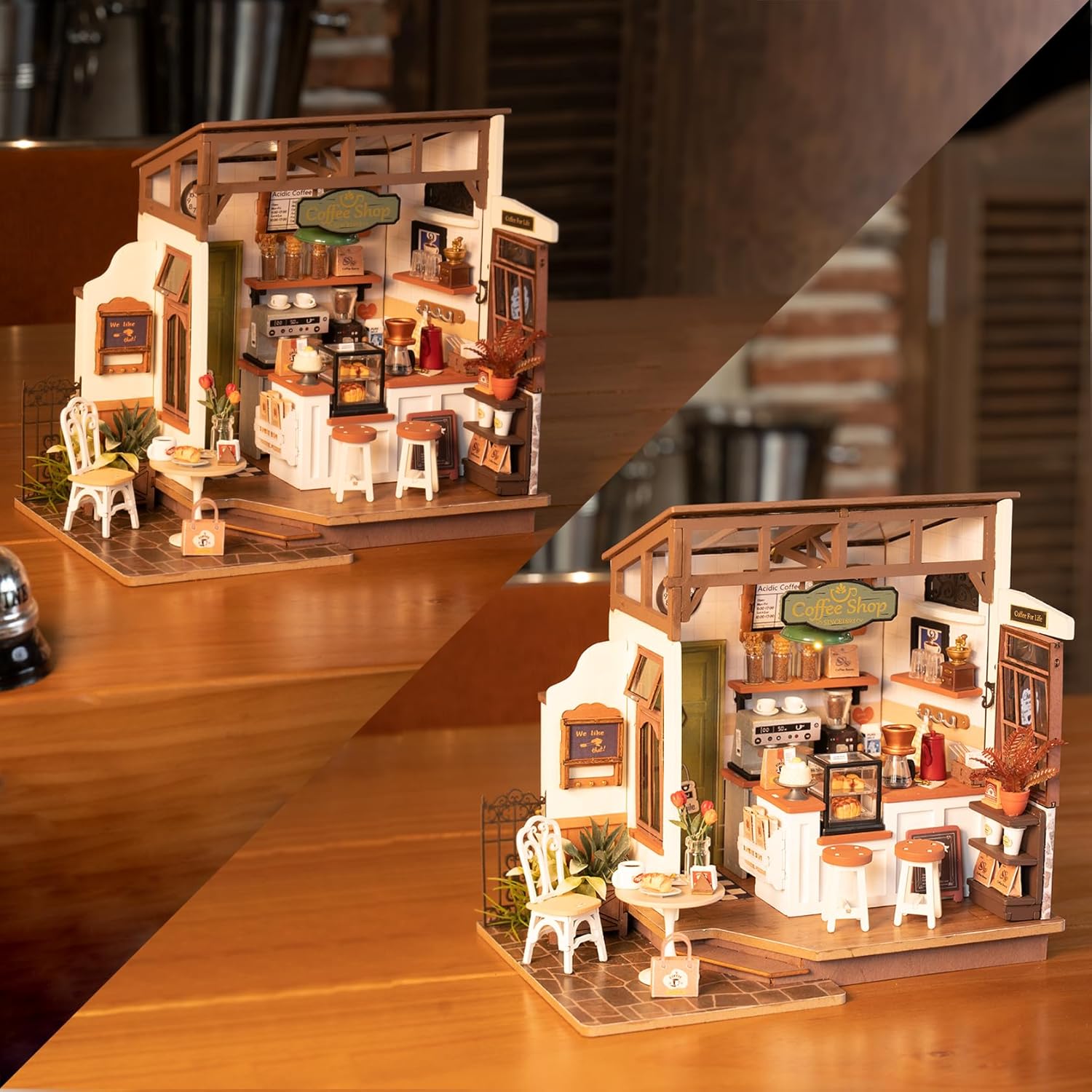 ROBOTIME Rolife No.17 Cafe Miniature House Kit DG162 3D Wooden Building Toys