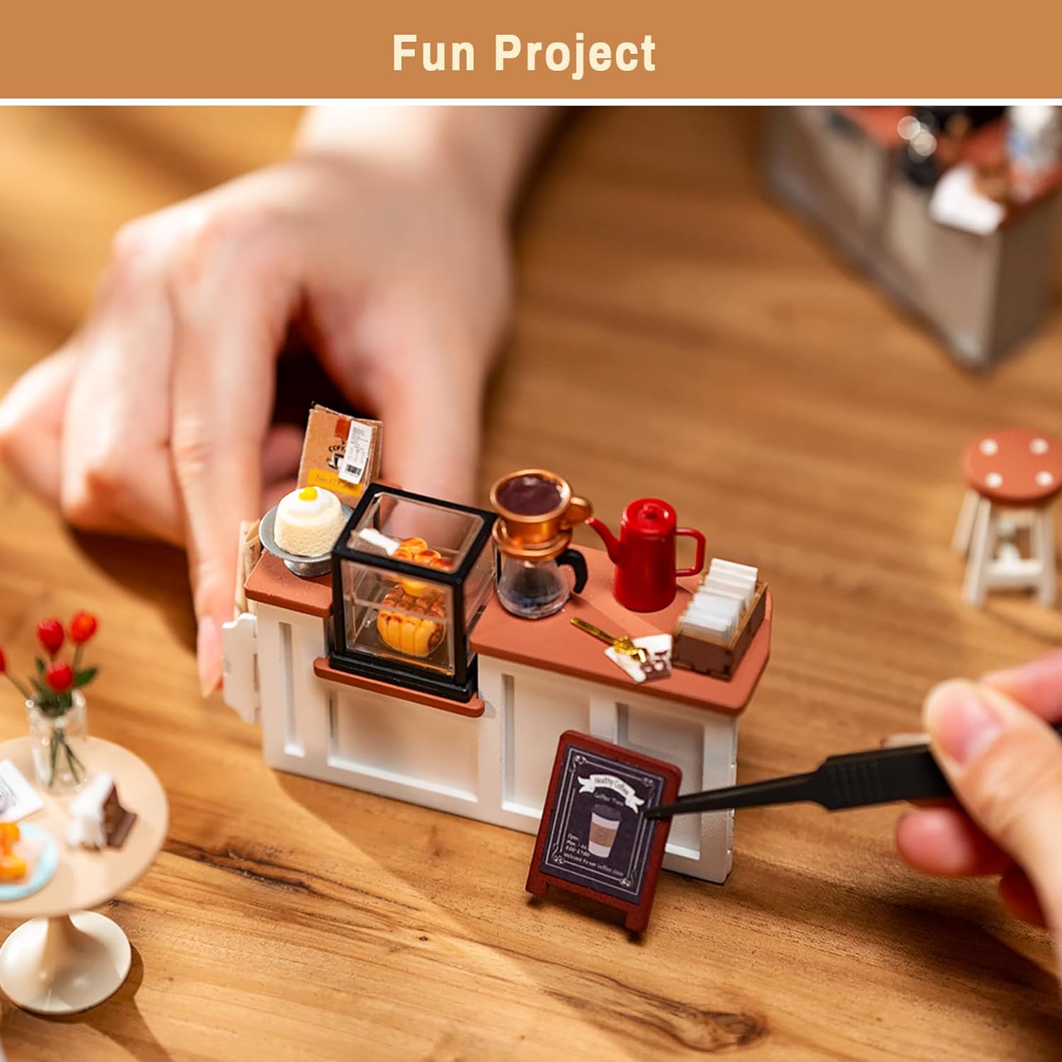 ROBOTIME Rolife No.17 Cafe Miniature House Kit DG162 3D Wooden Building Toys