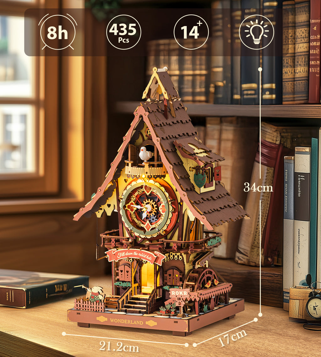 ROKR 3D Wooden Cuckoo Clock Puzzle: A Fun 3D Clock Puzzle Toy With LED Lights And Cuckoo Sounds,Free Shipping