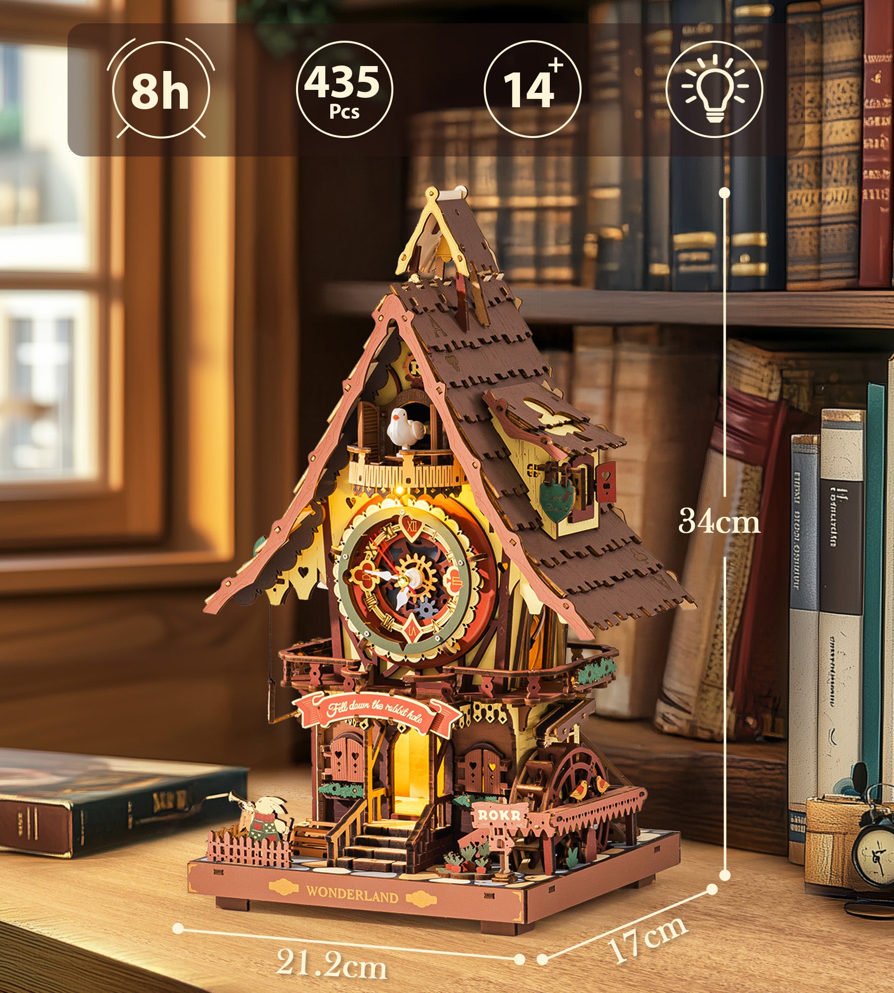 ROKR 3D Wooden Cuckoo Clock Puzzle: A Fun 3D Clock Puzzle Toy With LED Lights And Cuckoo Sounds,Free Shipping