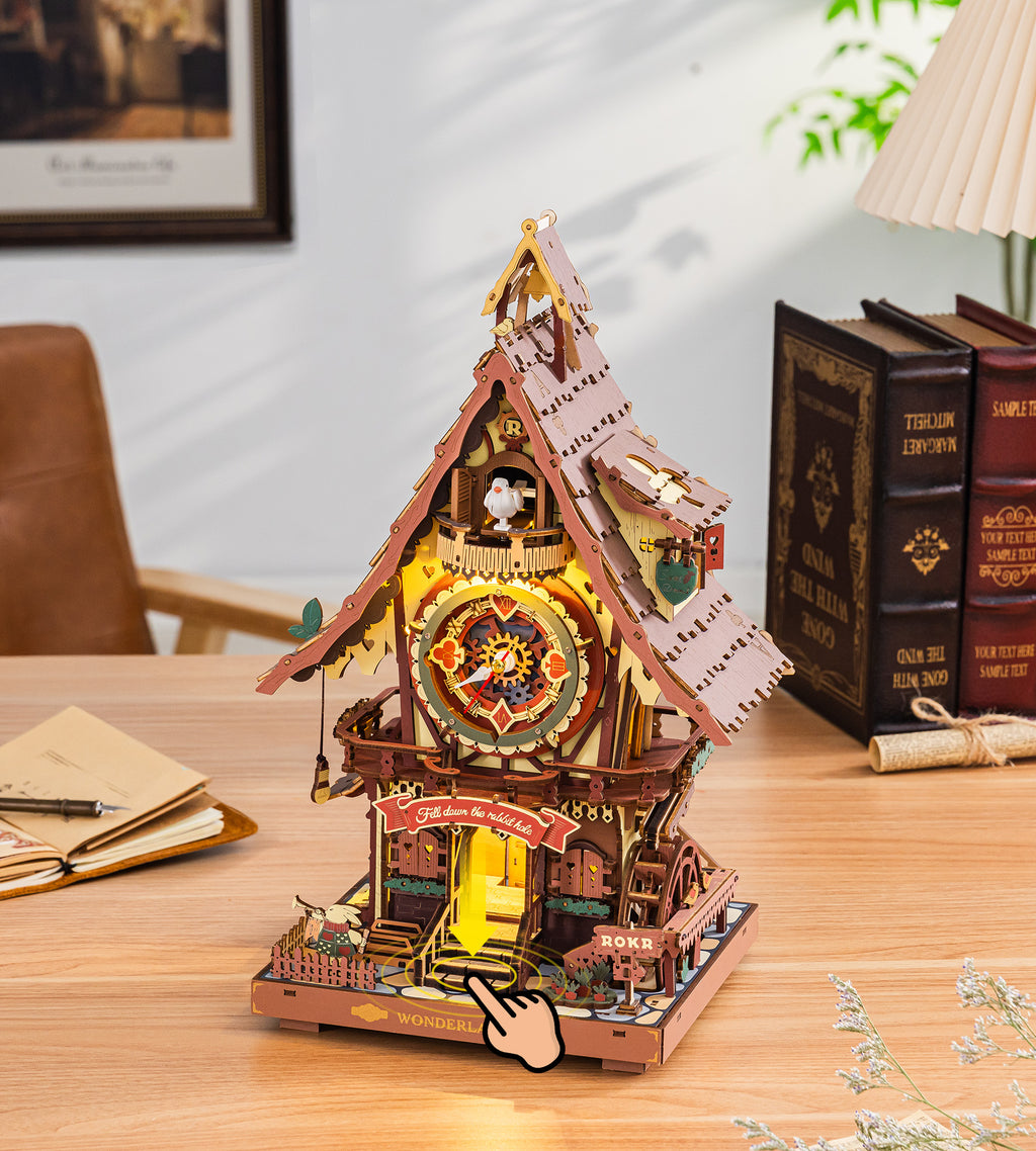 ROKR 3D Wooden Cuckoo Clock Puzzle: A Fun 3D Clock Puzzle Toy With LED Lights And Cuckoo Sounds,Free Shipping