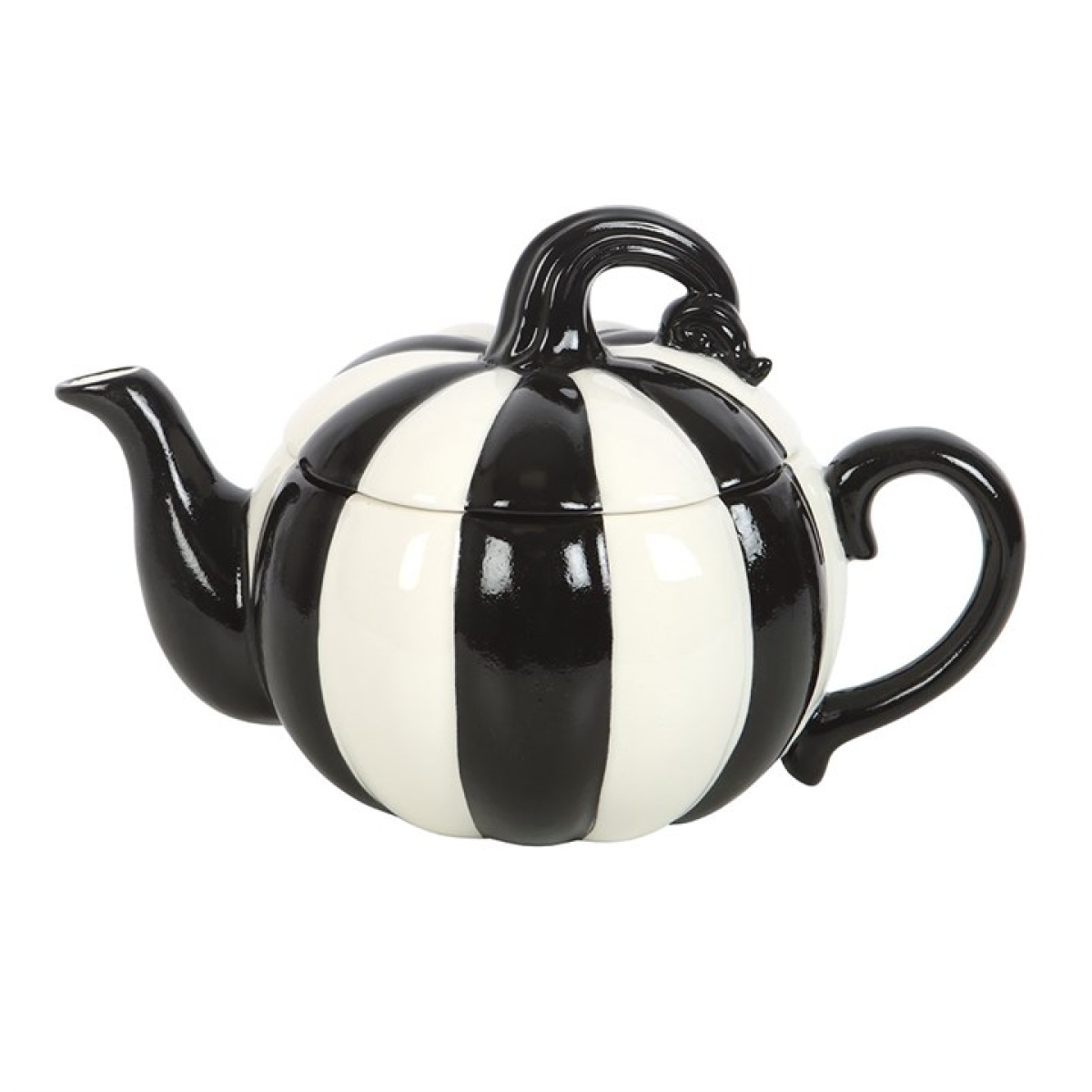 Decorative Black and White Striped Pumpkin Teapot
