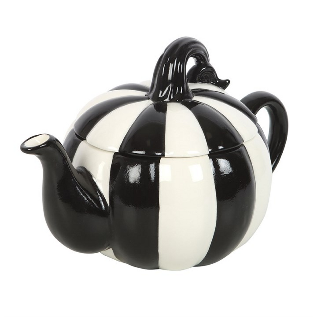 Decorative Black and White Striped Pumpkin Teapot