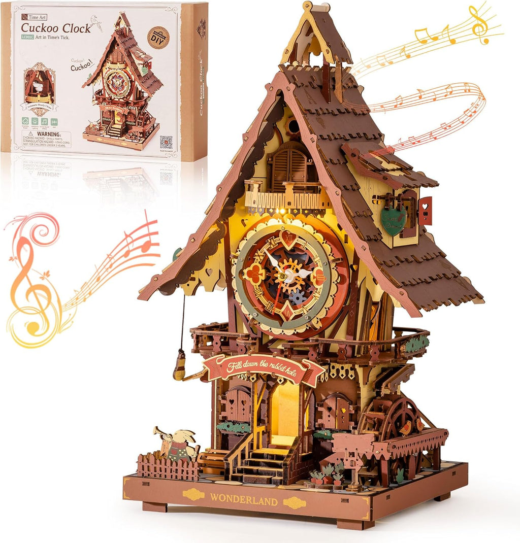 ROKR 3D Wooden Cuckoo Clock Puzzle: A Fun 3D Clock Puzzle Toy With LED Lights And Cuckoo Sounds,Free Shipping