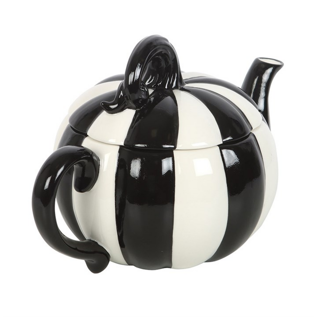 Decorative Black and White Striped Pumpkin Teapot