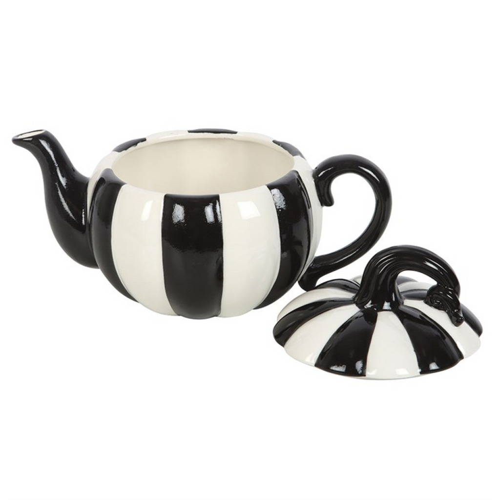 Decorative Black and White Striped Pumpkin Teapot