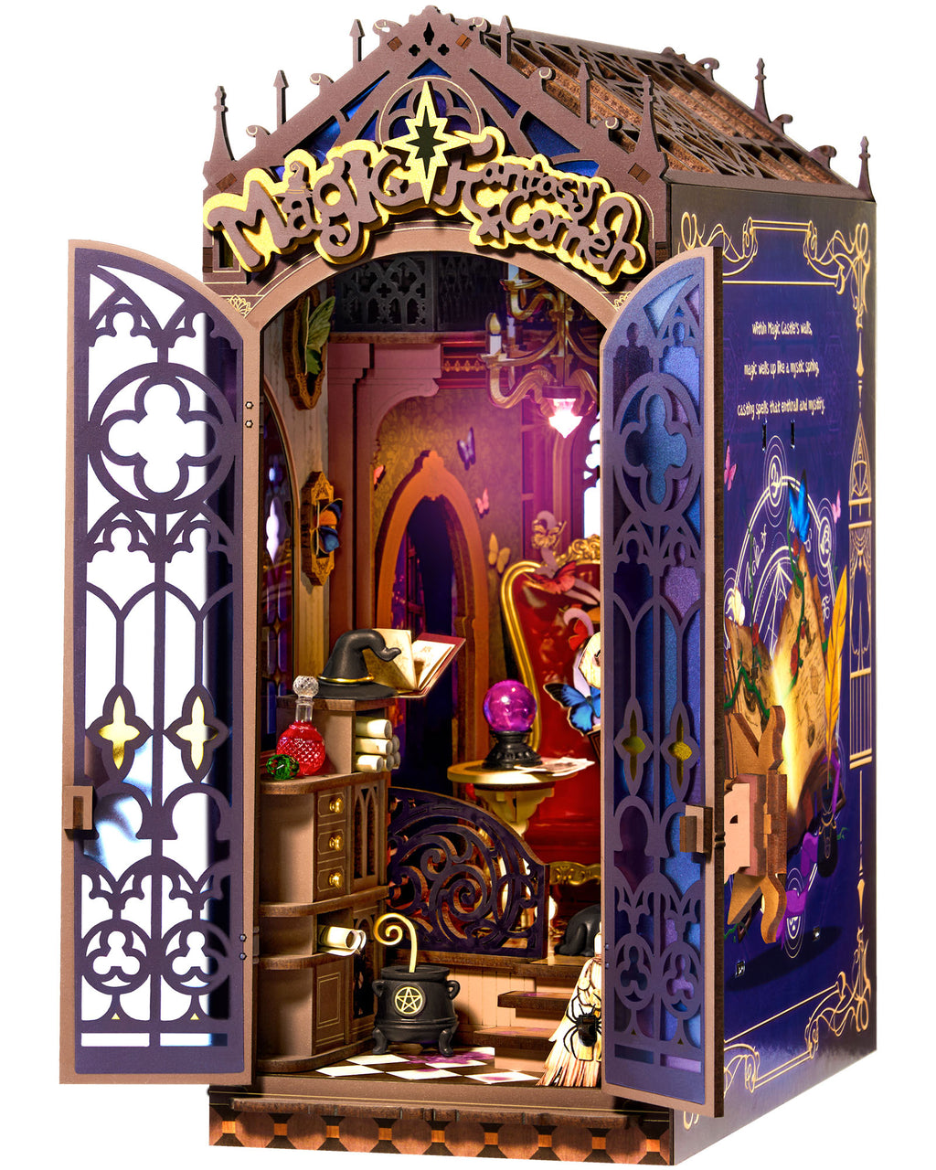 Rolife Magical Fantasy Corner Bookend DIY Set - 3D Wooden Miniature House, 3D Puzzle With Interactive LED Lights, 185 Pieces, Teen & Adult Bookshelf Decoration Gift