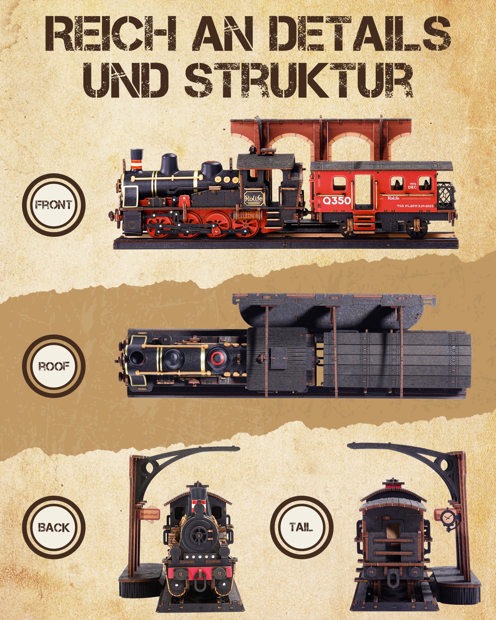 Rolife Steam Journey 3D Wooden Puzzle - 191-piece Classic Steam Train Model