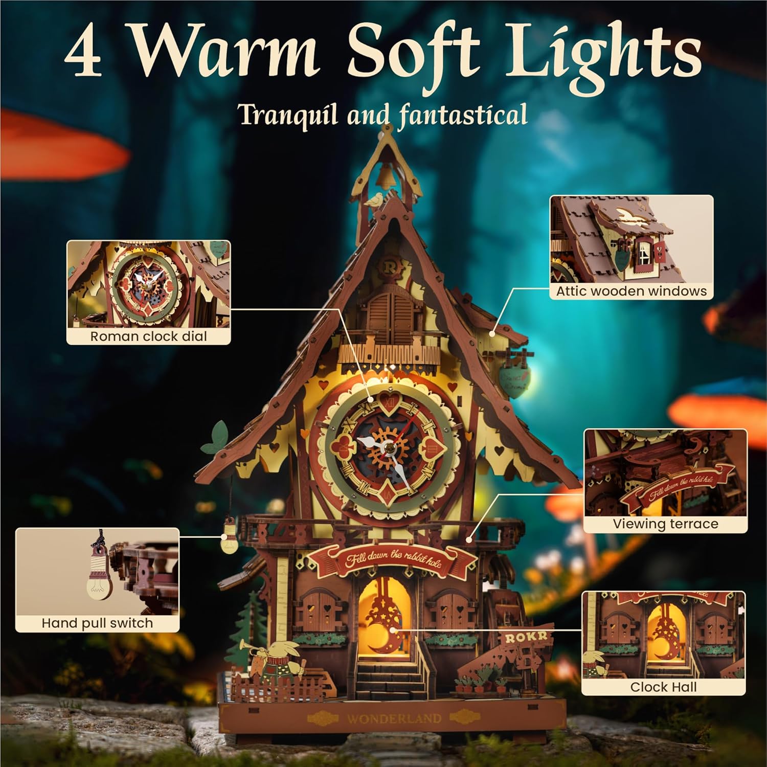 ROKR 3D Wooden Cuckoo Clock Puzzle: A Fun 3D Clock Puzzle Toy With LED Lights And Cuckoo Sounds,Free Shipping