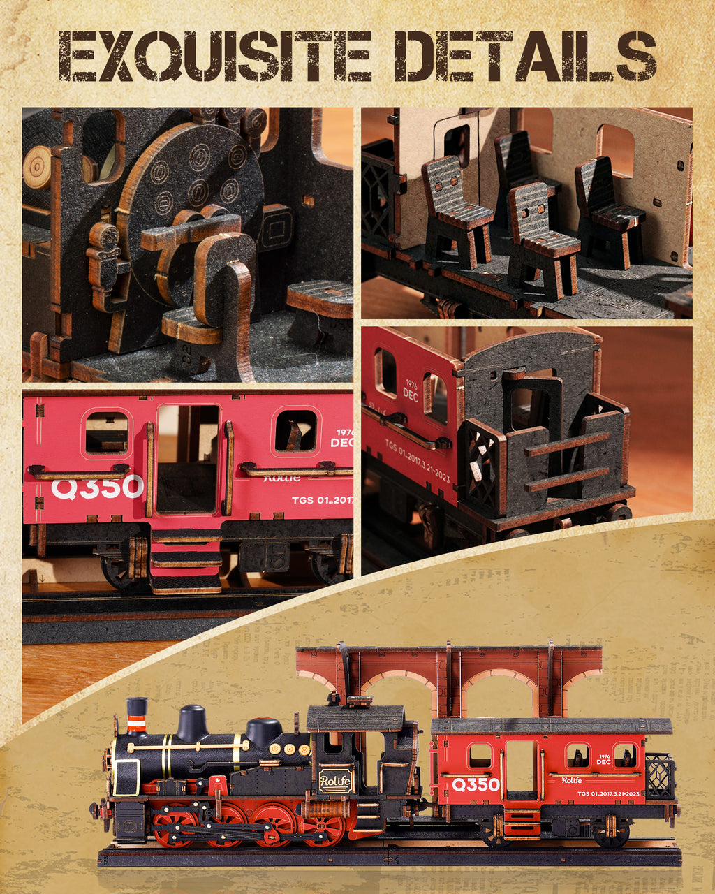 Rolife Steam Journey 3D Wooden Puzzle - 191-piece Classic Steam Train Model
