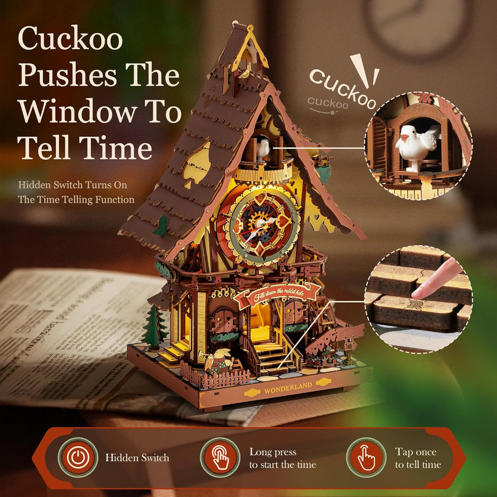 ROKR 3D Wooden Cuckoo Clock Puzzle: A Fun 3D Clock Puzzle Toy With LED Lights And Cuckoo Sounds,Free Shipping