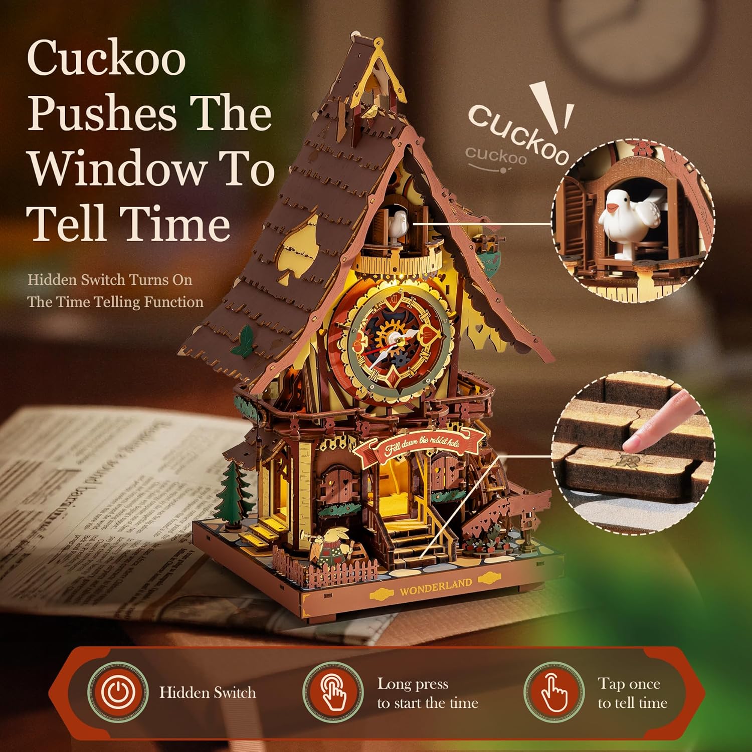ROKR 3D Wooden Cuckoo Clock Puzzle: A Fun 3D Clock Puzzle Toy With LED Lights And Cuckoo Sounds,Free Shipping