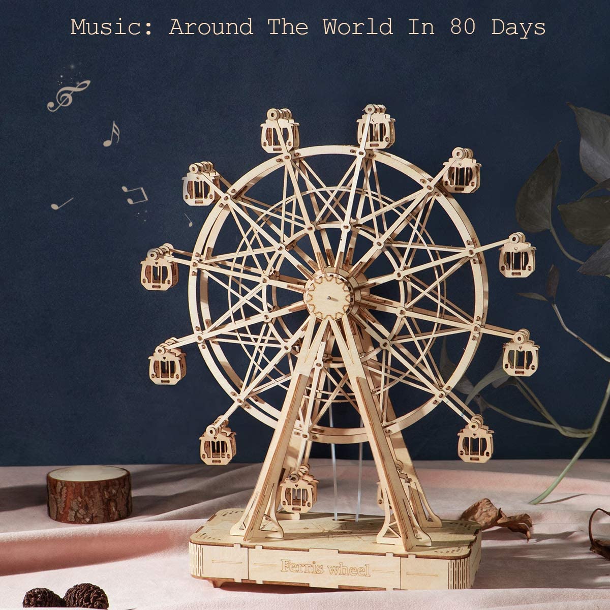 Robotime DIY Wooden Rotatable Ferris Wheel Model With Playing Music Toys For Children Birthday TGN01