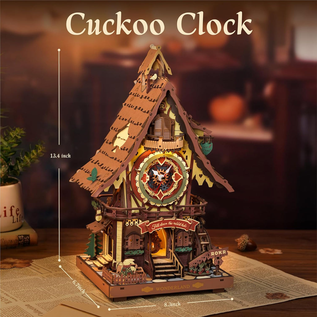 ROKR 3D Wooden Cuckoo Clock Puzzle: A Fun 3D Clock Puzzle Toy With LED Lights And Cuckoo Sounds,Free Shipping