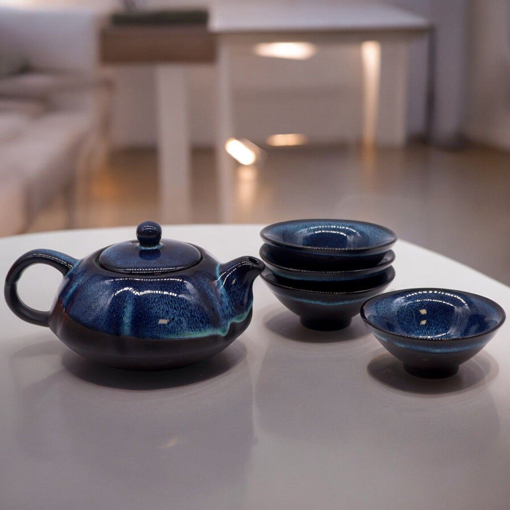 Collectable Herbal Blues Teapot Set - Pot & Four Cups