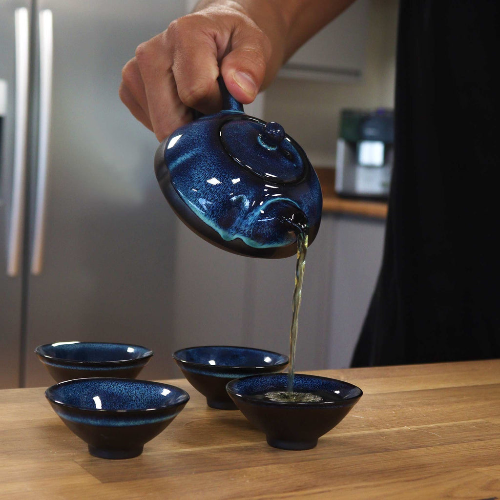 Collectable Herbal Blues Teapot Set - Pot & Four Cups