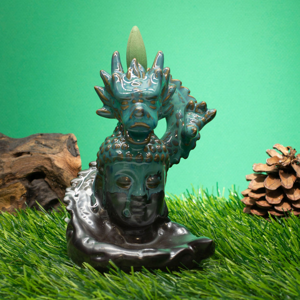Large Ceramic Backflow Incense Burner - Dragon Over Buddha