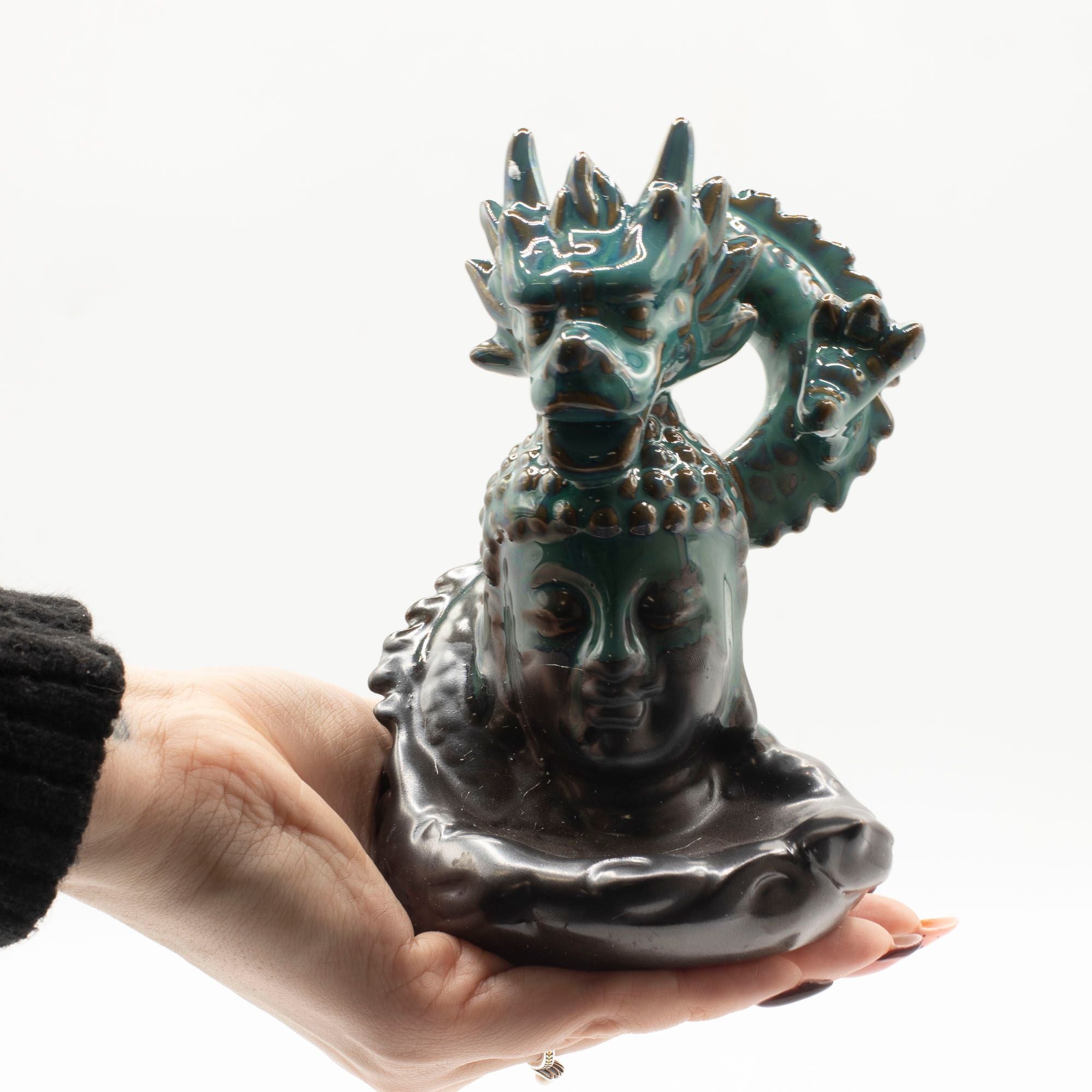 Large Ceramic Backflow Incense Burner - Dragon Over Buddha