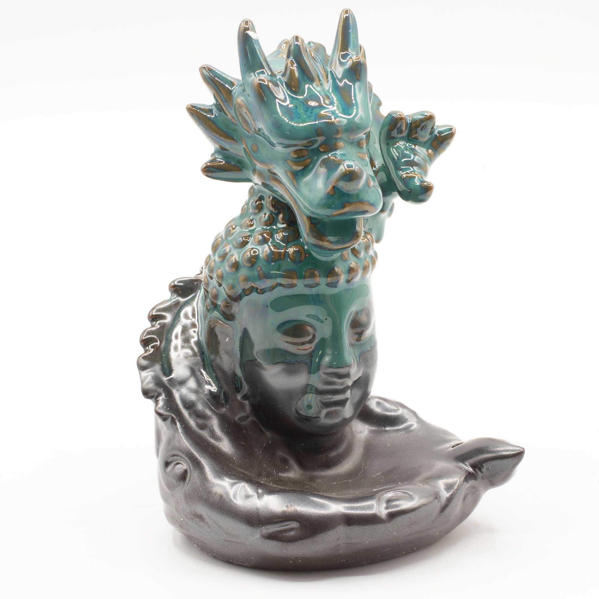 Large Ceramic Backflow Incense Burner - Dragon Over Buddha