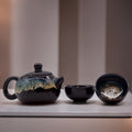 Collectable Herbal Black Glaze Teapot Set - Pot & Two Cups