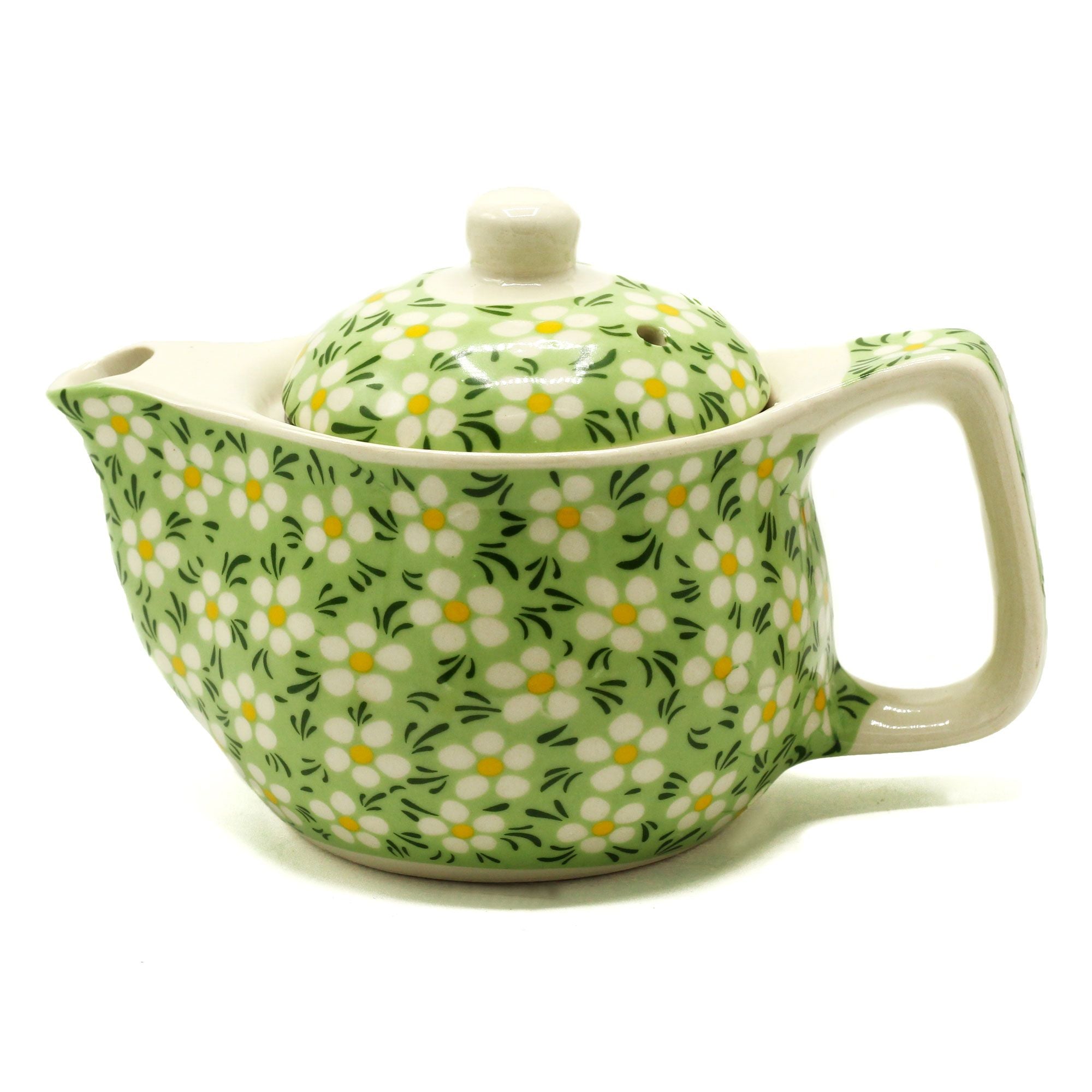 Lovely ceramic Small Herbal Teapot - Green Daisy