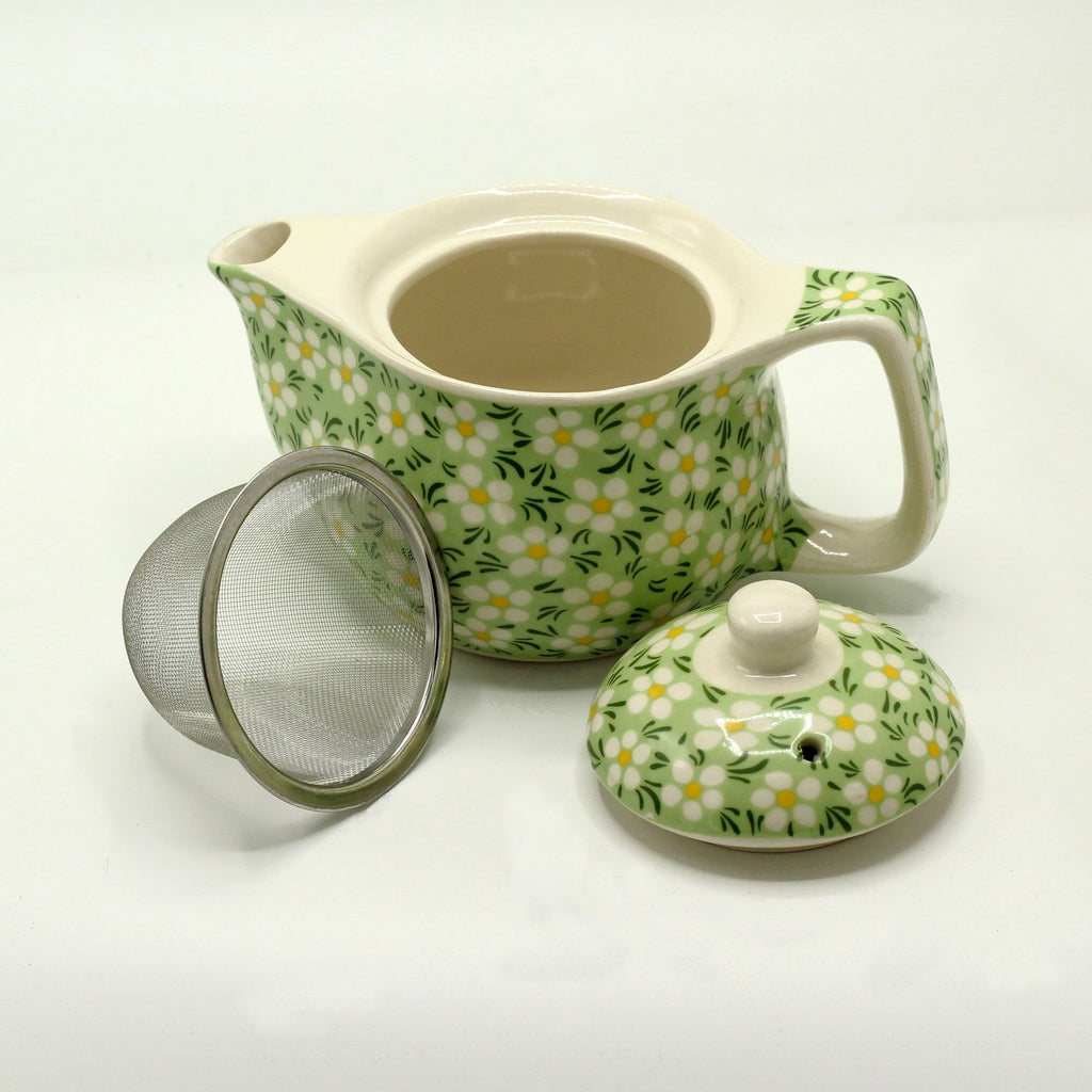 Lovely ceramic Small Herbal Teapot - Green Daisy