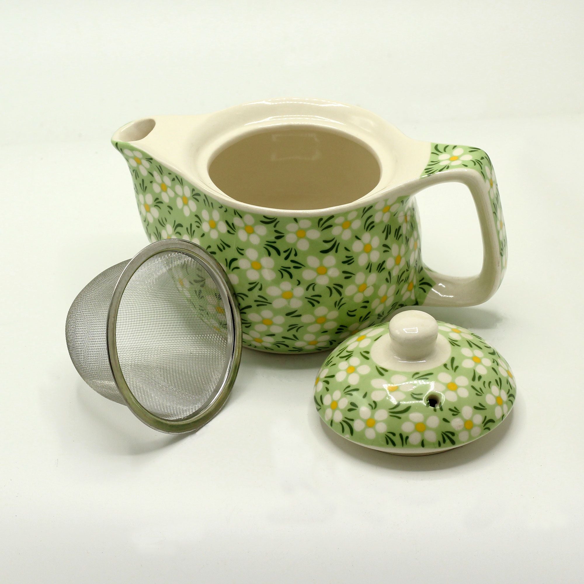 Lovely ceramic Small Herbal Teapot - Green Daisy