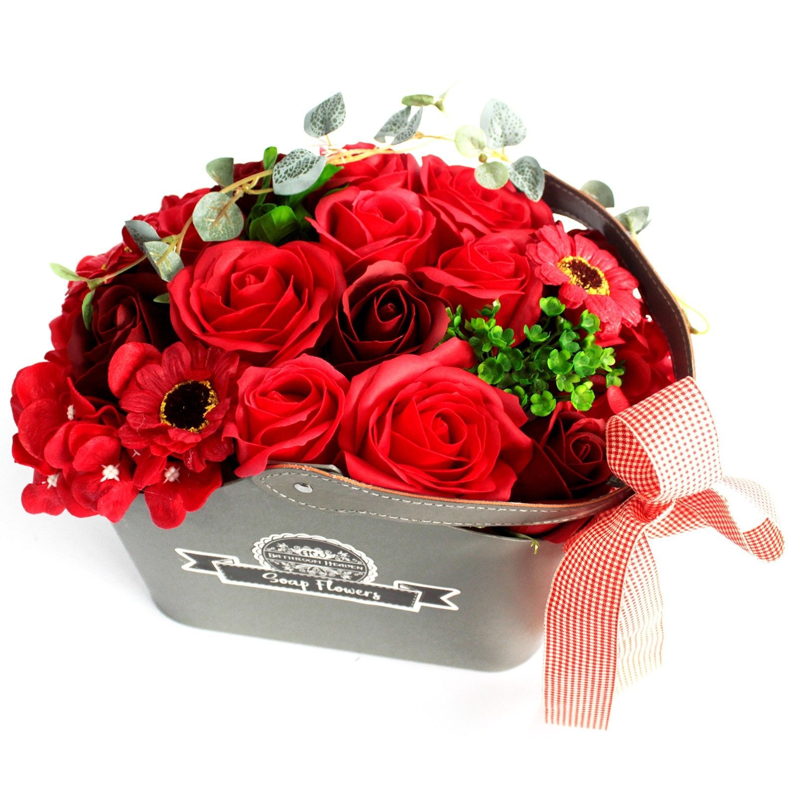 Lovely Basket Soap Flower Bouquet - Red