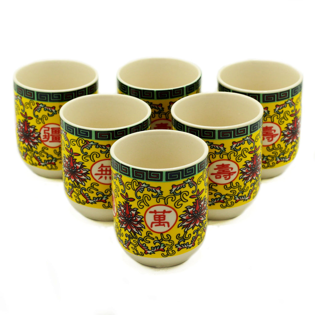 Set of six lovely Herbal Tea Cups - Long Life Oriental Design