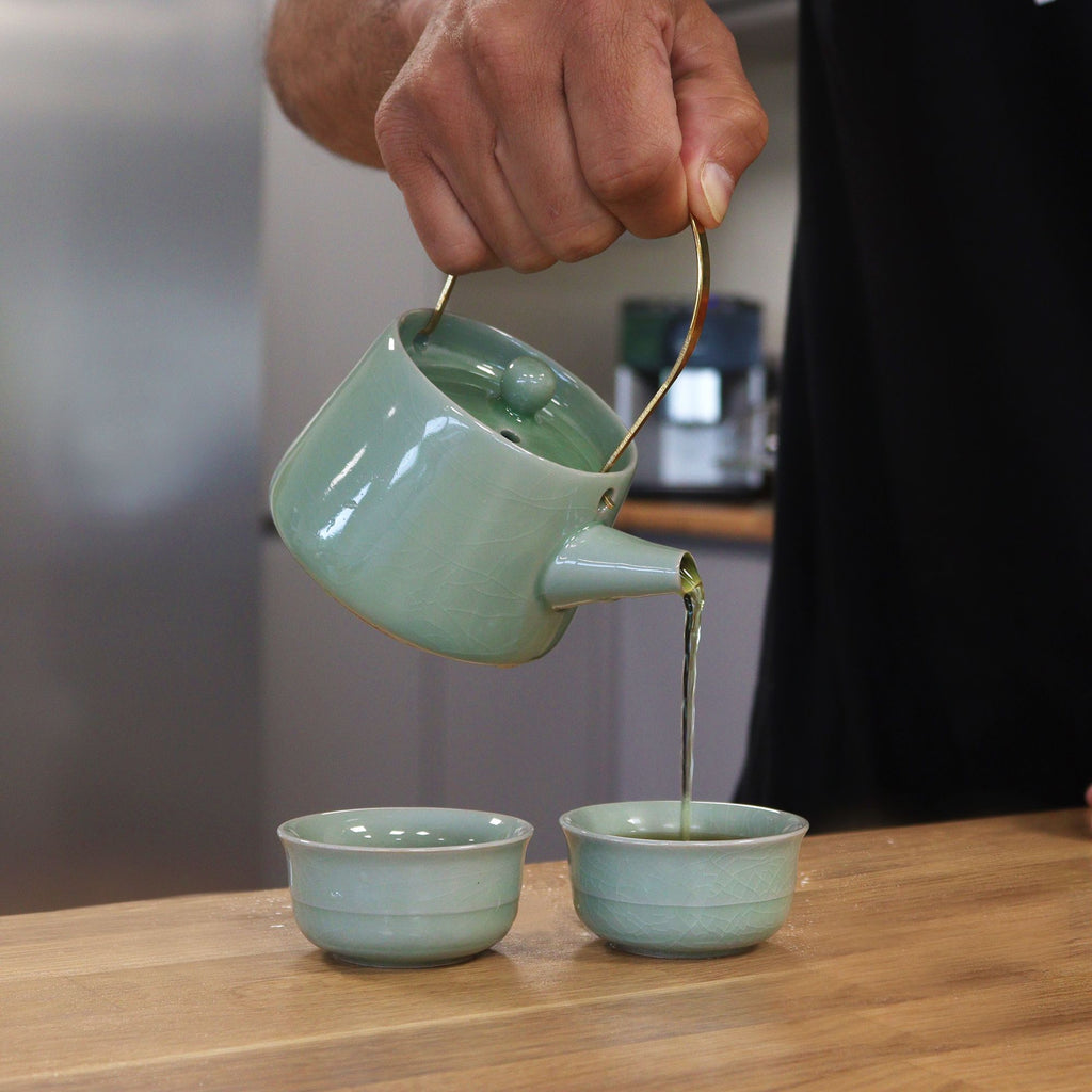 collectable Herbal Jade Teapot Set - Pot & Two Cups