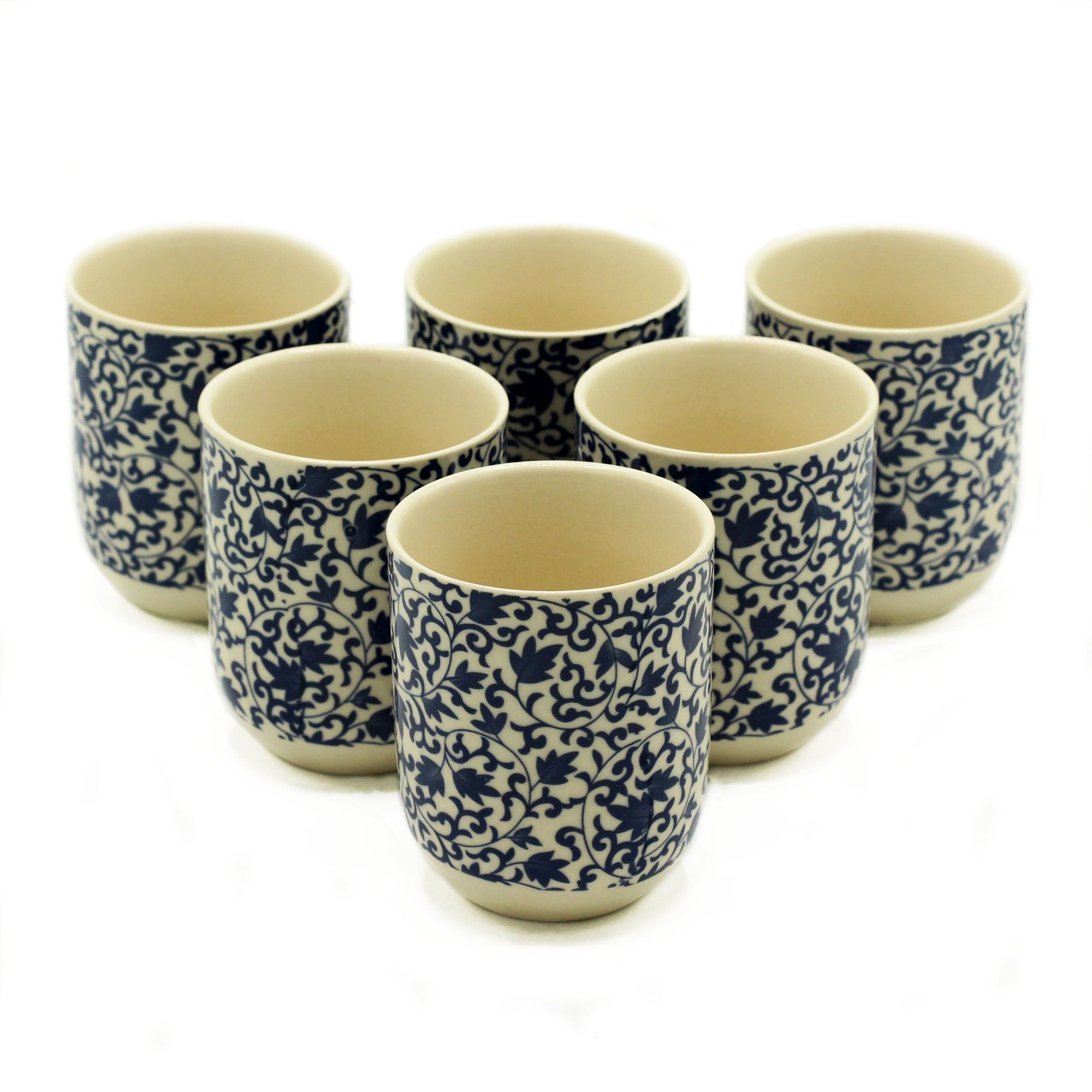 Set of Six Herbal Tea Cups - Blue Pattern