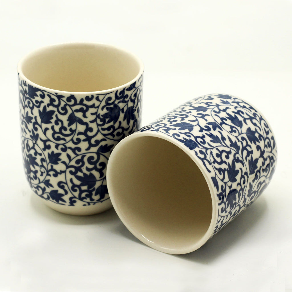 Set of Six Herbal Tea Cups - Blue Pattern