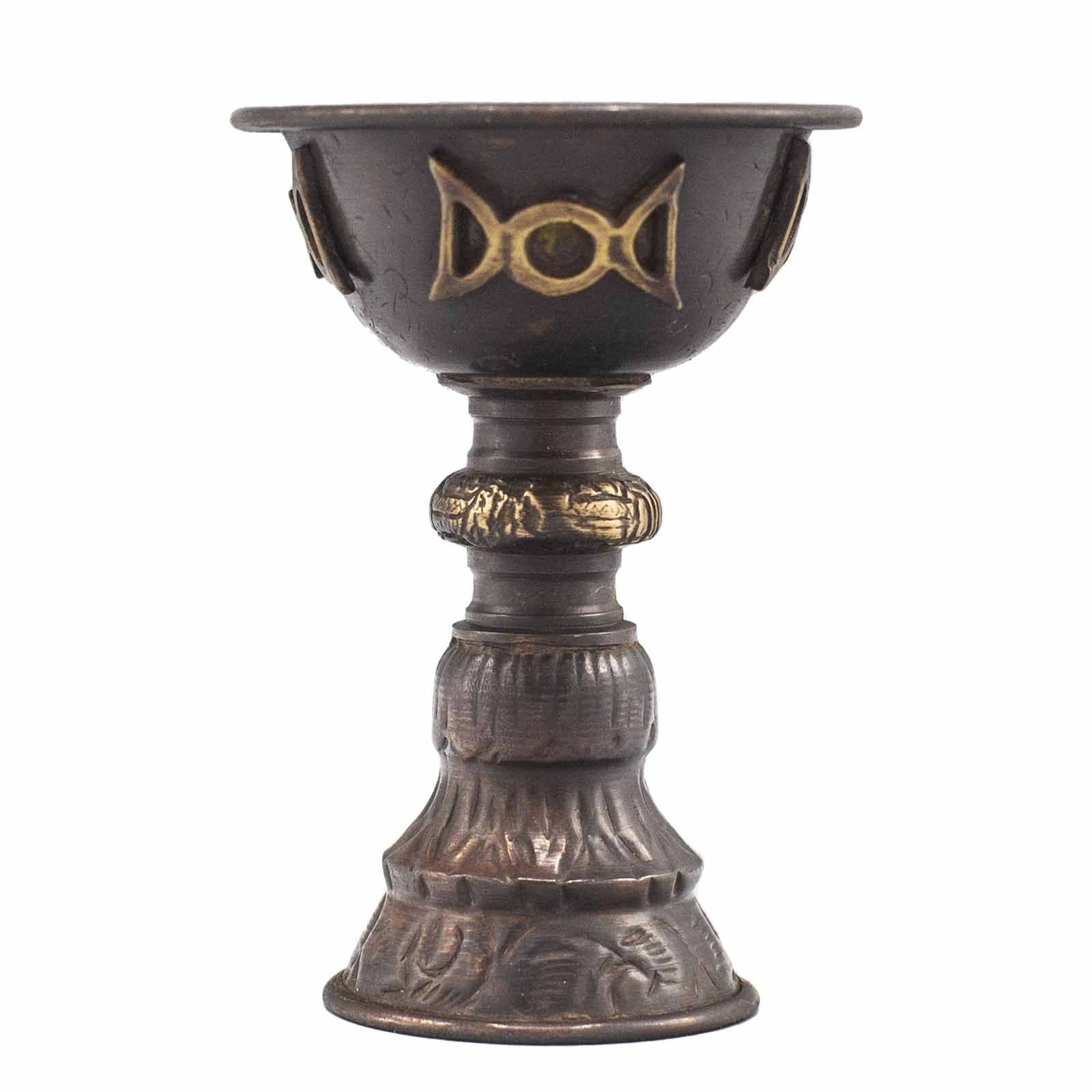 Decorative Antique Copper Ritual Goblet with Triple Moon 8x13cm