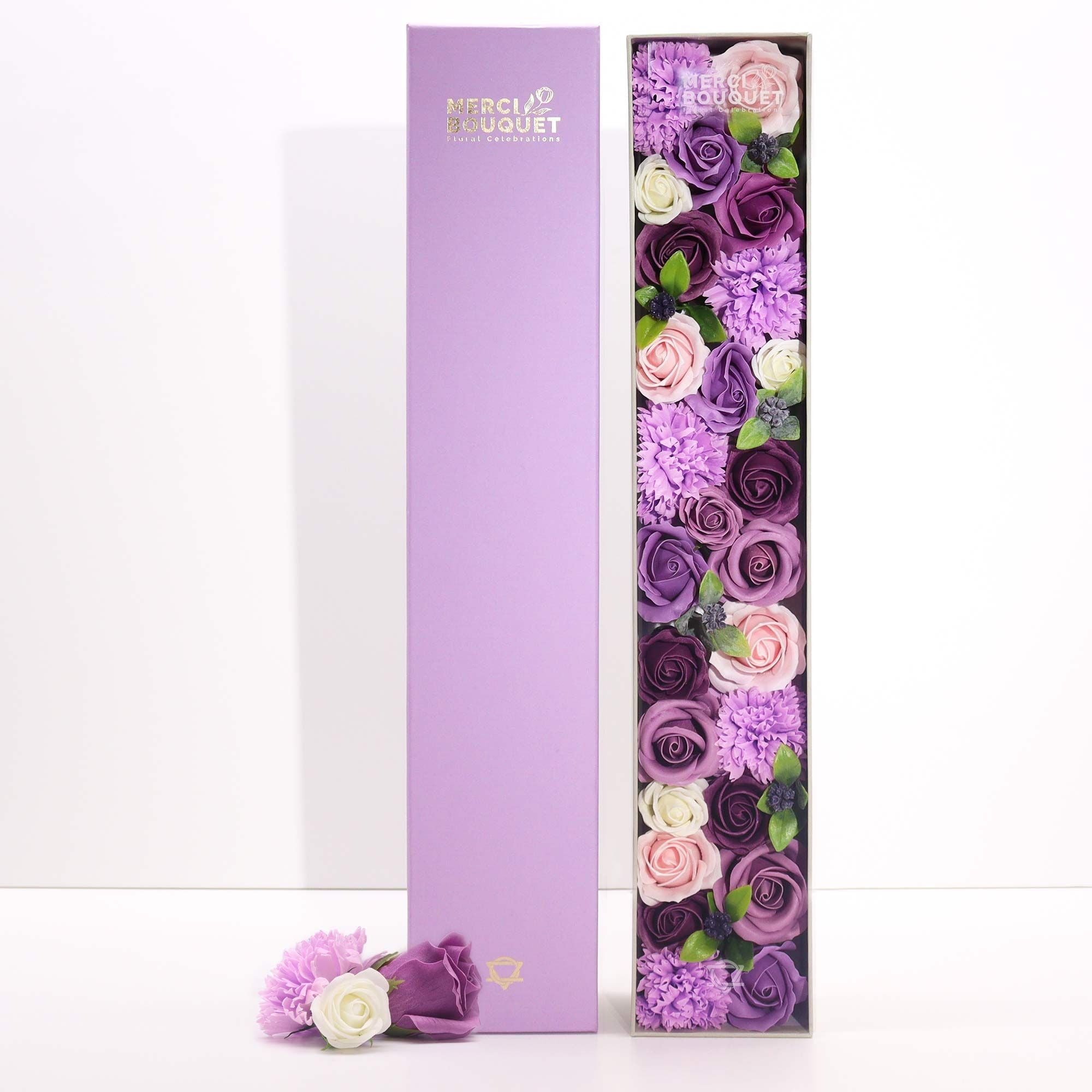 Extra Long box- Lavender Rose & Carnation Soap Flowers