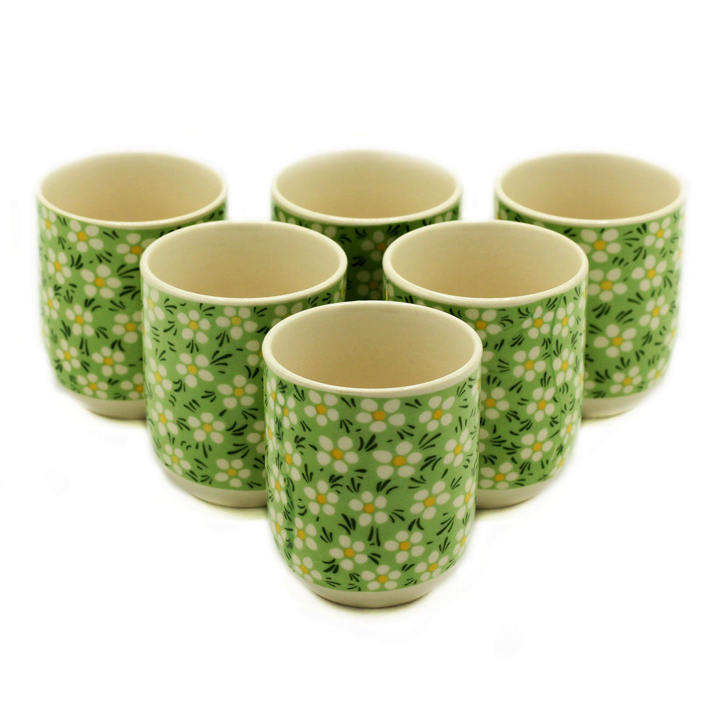 Set of six lovely Herbal Tea Cups - Green Daisy