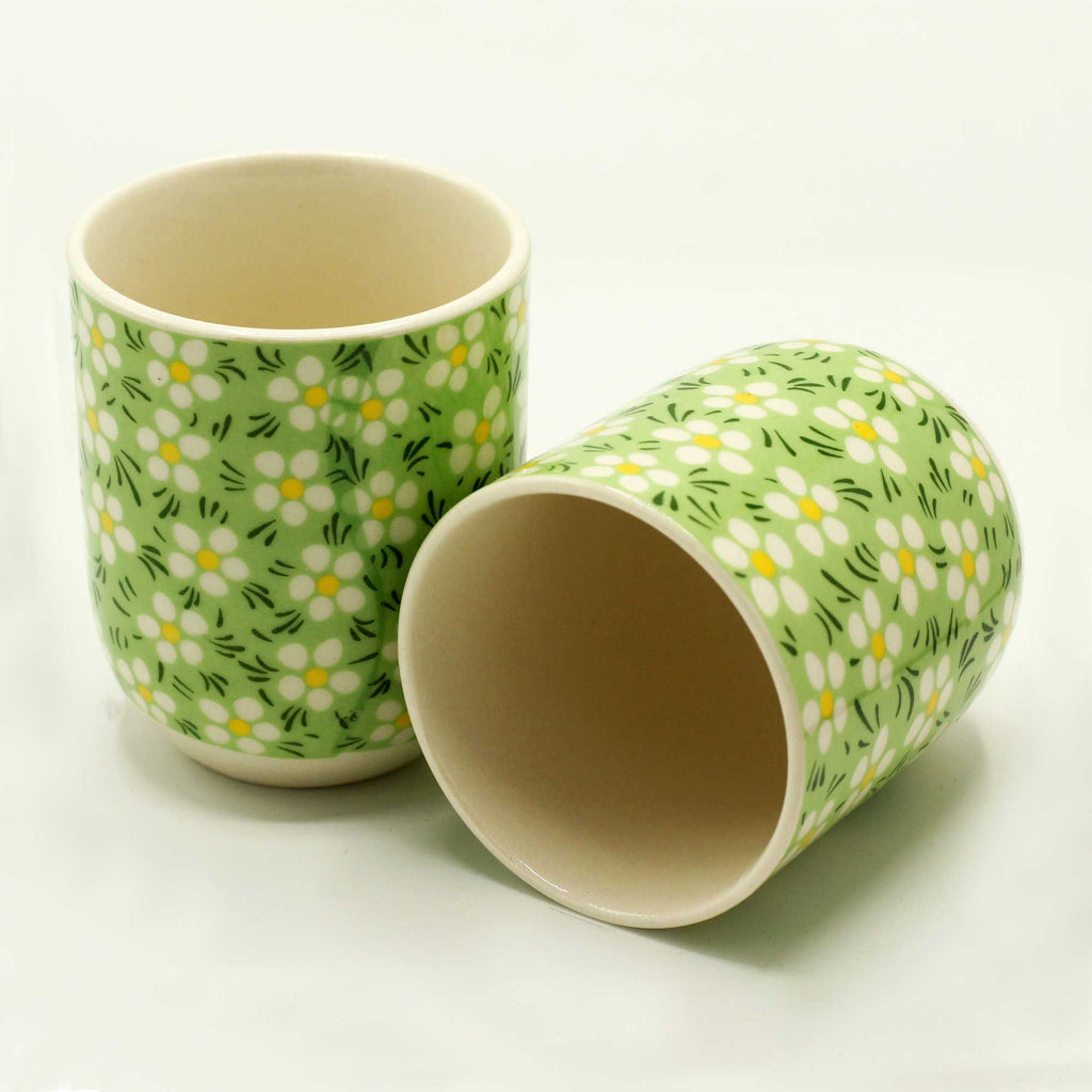 Set of six lovely Herbal Tea Cups - Green Daisy