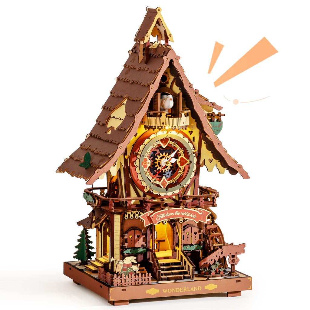 ROKR 3D Wooden Cuckoo Clock Puzzle: A Fun 3D Clock Puzzle Toy With LED Lights And Cuckoo Sounds,Free Shipping