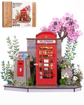 Robotime Cherry Blossom Book Stand 3D Wooden Puzzle Set - 116-Piece Mini Telephone Booth Model With LED Light