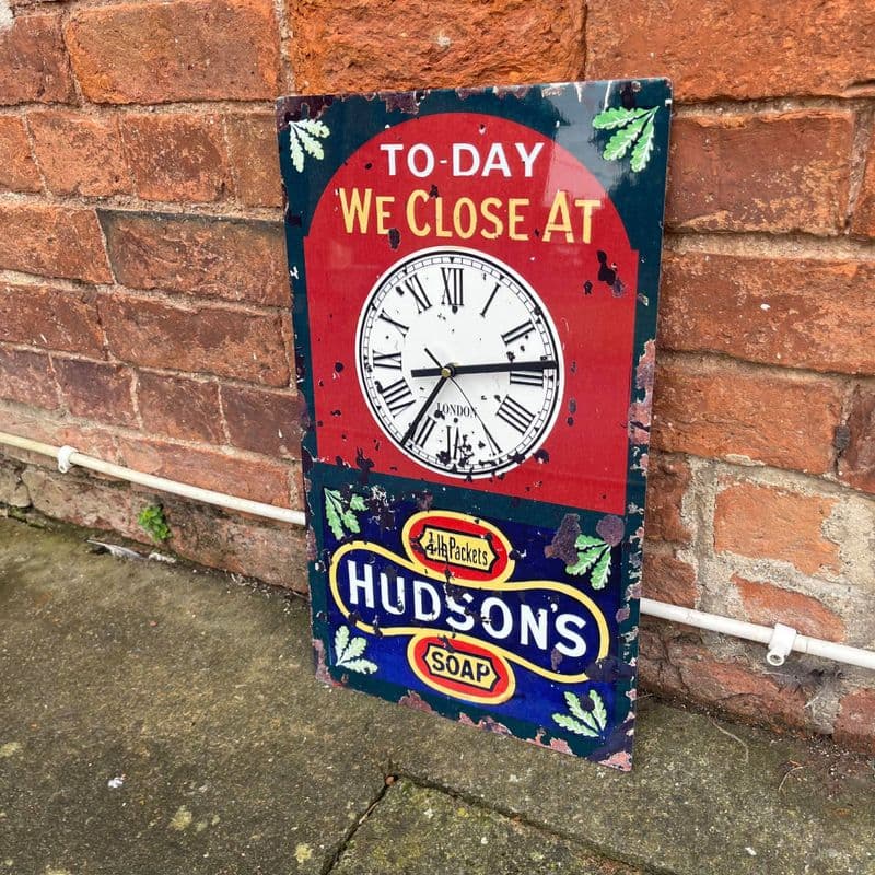 Clock Hudson's Soap Tin Sign Metal Sign Plaque 30x45cm