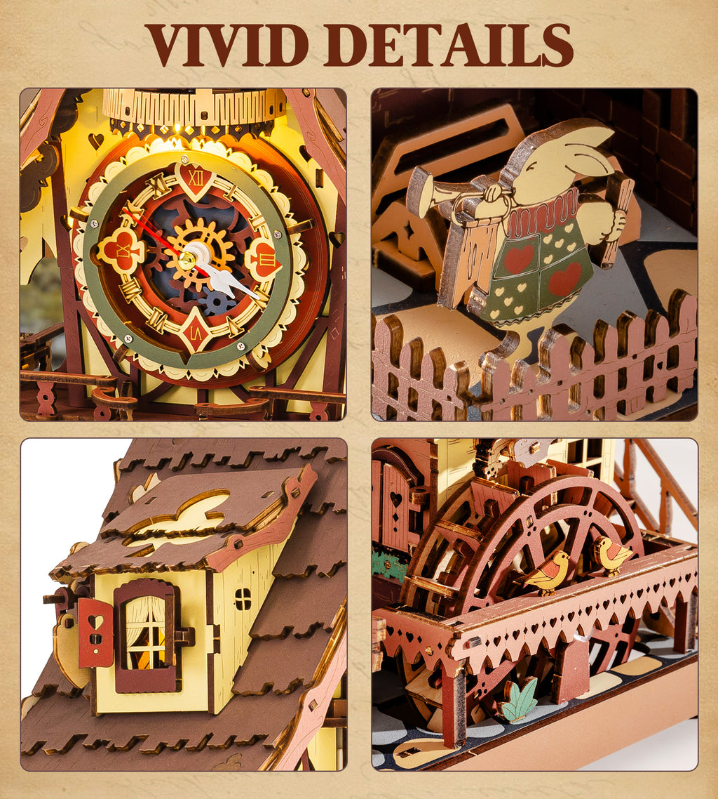 ROKR 3D Wooden Cuckoo Clock Puzzle: A Fun 3D Clock Puzzle Toy With LED Lights And Cuckoo Sounds,Free Shipping