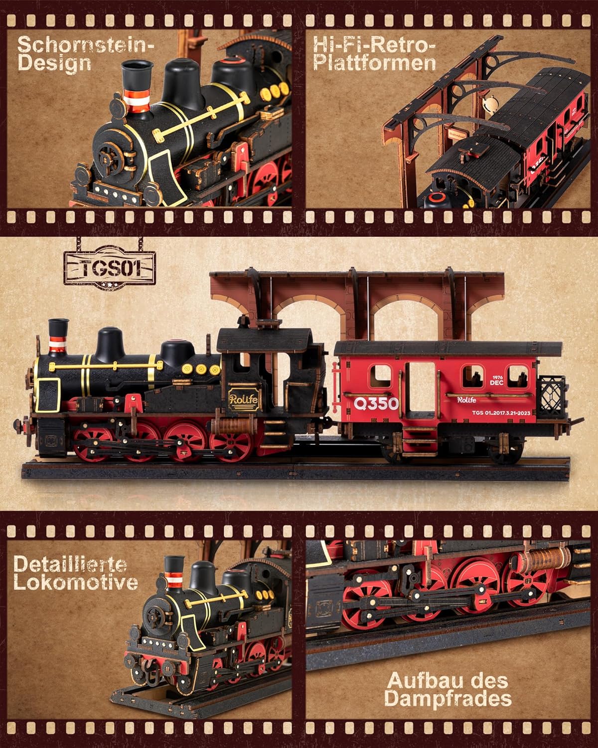 Rolife Steam Journey 3D Wooden Puzzle - 191-piece Classic Steam Train Model