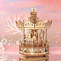 Robotime Rokr 3D Wooden Puzzles Construction Model Kit DIY Music Box Building Kits Rotating - Romantic Carousel
