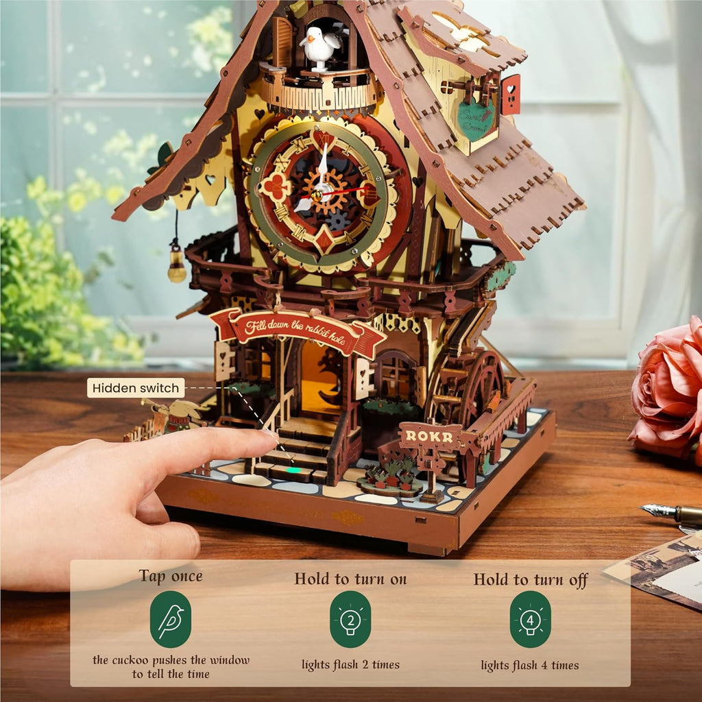 ROKR 3D Wooden Cuckoo Clock Puzzle: A Fun 3D Clock Puzzle Toy With LED Lights And Cuckoo Sounds,Free Shipping