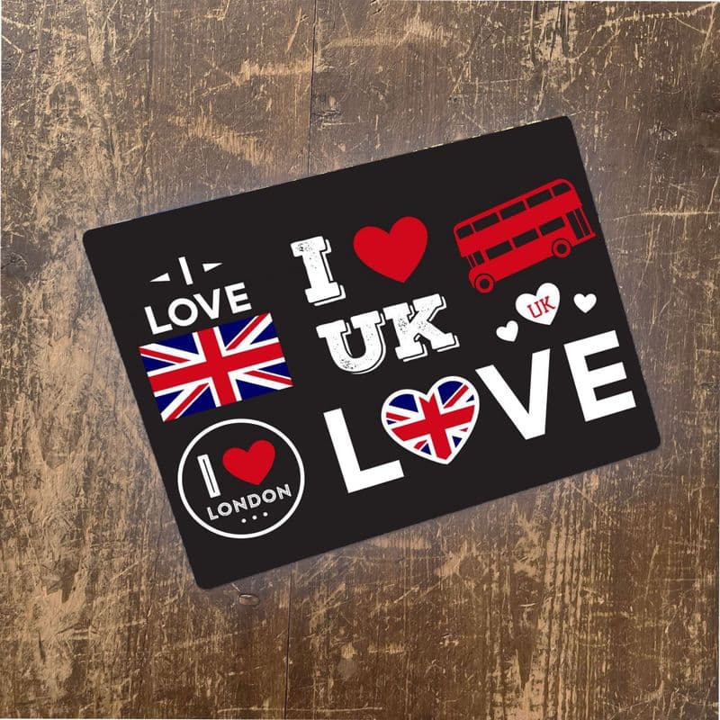 I love the UK - Metal Advertising Wall Sign Four Sizes