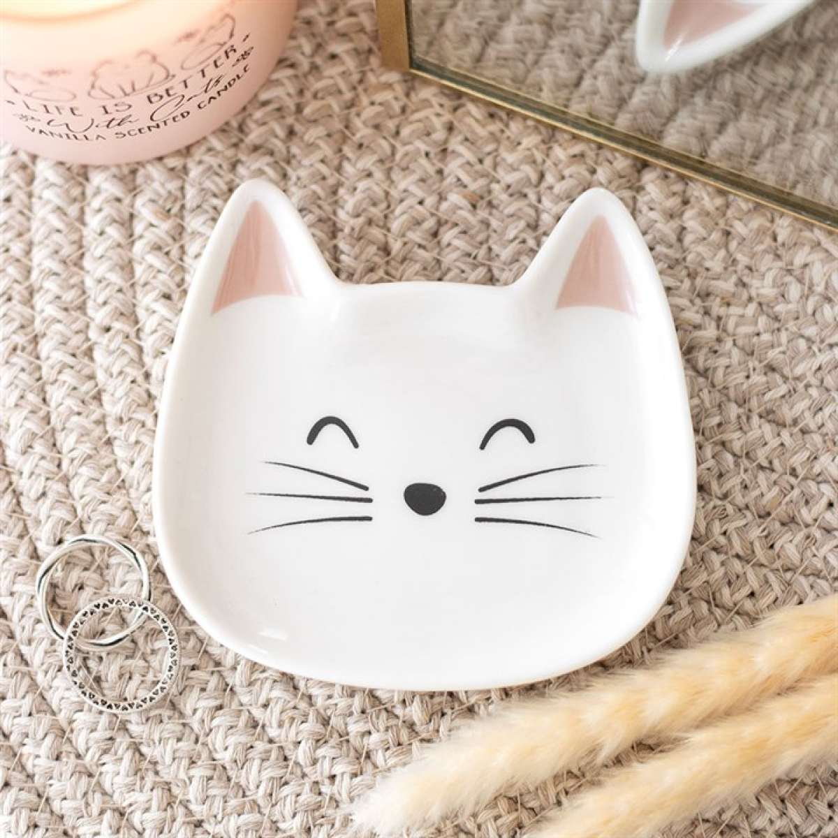 White Cat Face Trinket Dish, collectable