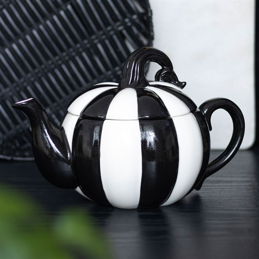 Decorative Black and White Striped Pumpkin Teapot