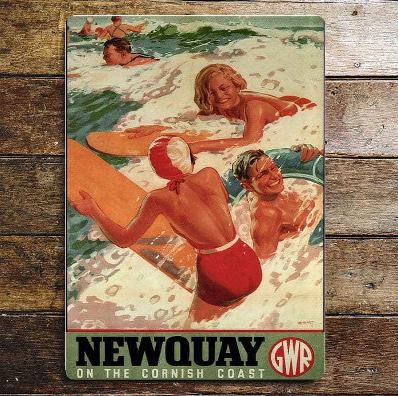 Newquay Cornish Coast GWR, Metal Advertising Wall Sign Four Sizes